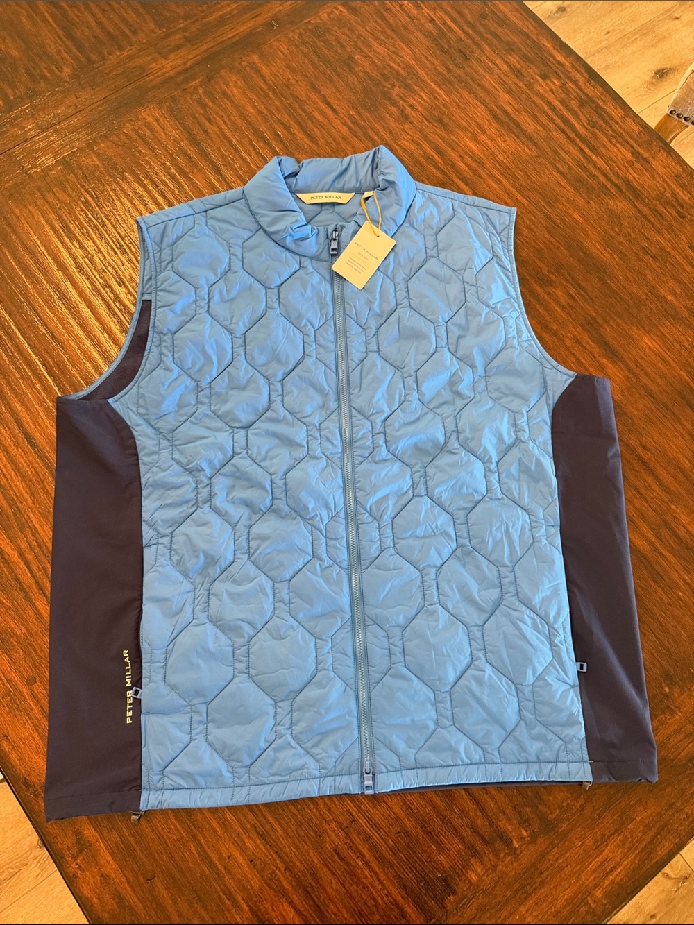 Peter Millar Light Blue Quilted Vest with Navy Side Panels